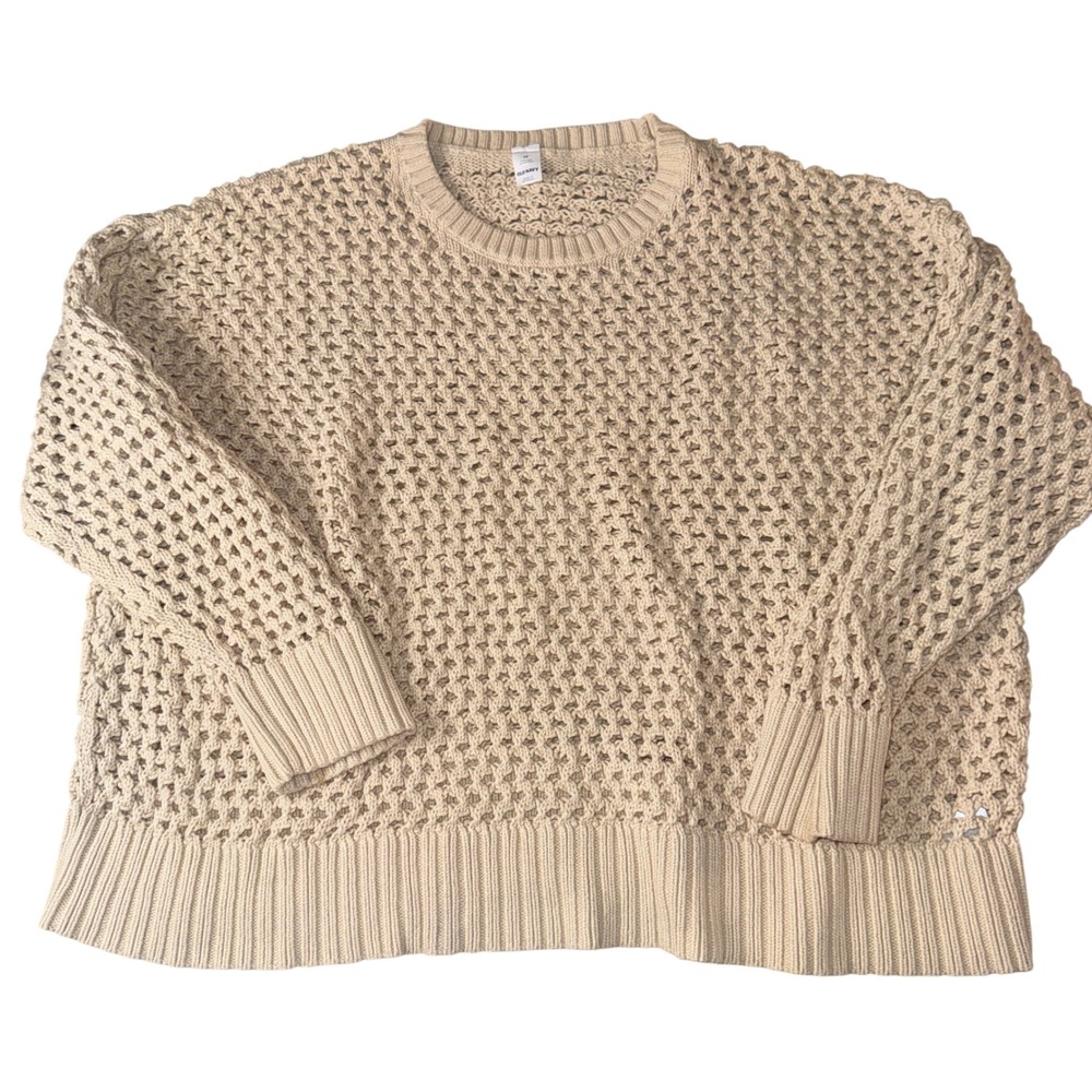 Old Navy Sweater 3X Beige Open Stitch Crochet Knit Crew Neck Pullover